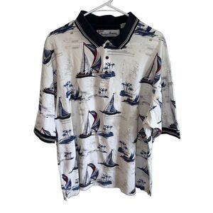 Vintage American Summer - Sailboat pattern polo short sleeve top